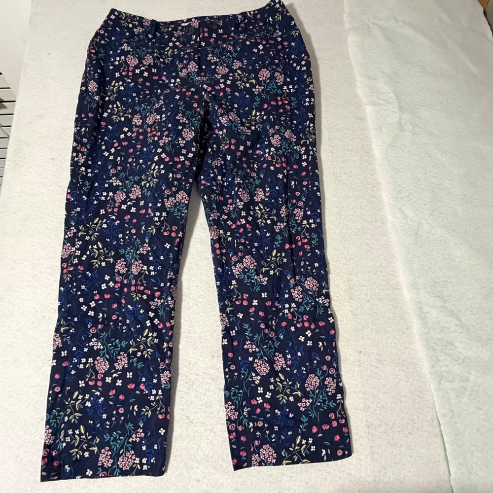 Talbots Navy Blue Floral Ankle Pants Womens Size 10 Cotton Stretch Slim Chino
